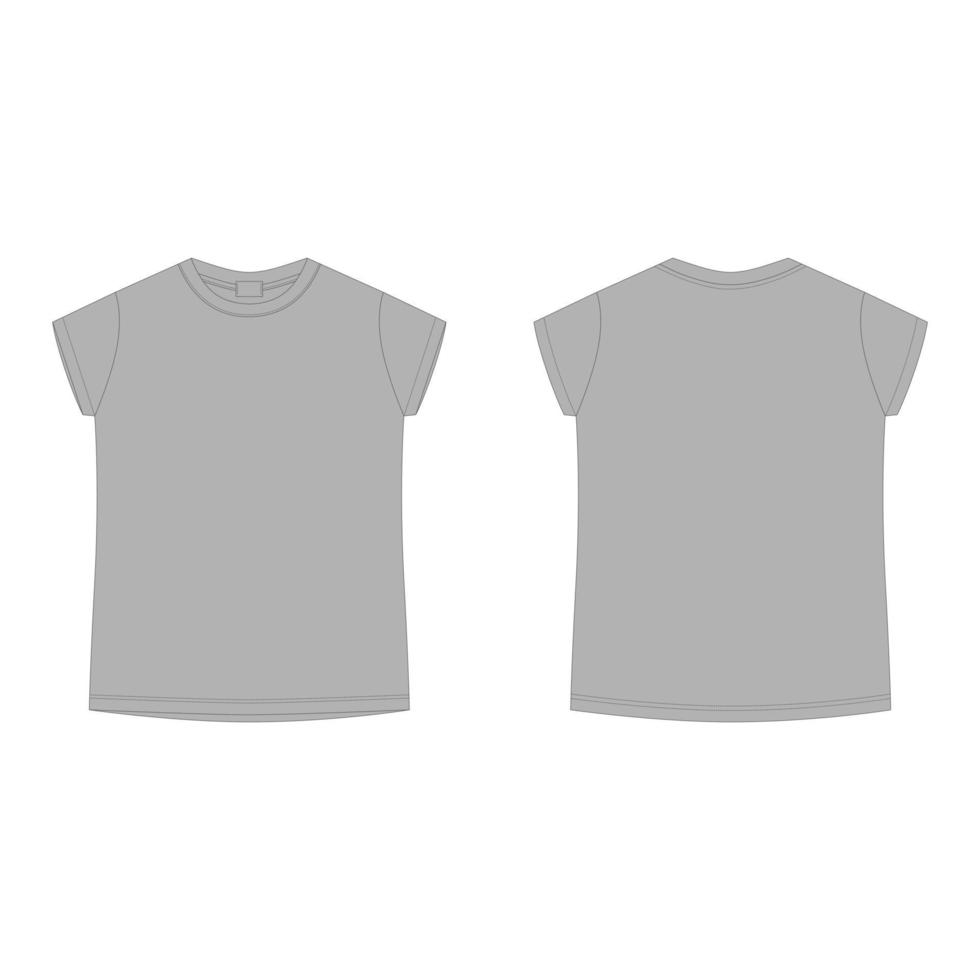 plantilla en blanco de camiseta de algodón gris. camiseta de boceto técnico para niños aislada sobre fondo blanco. vector