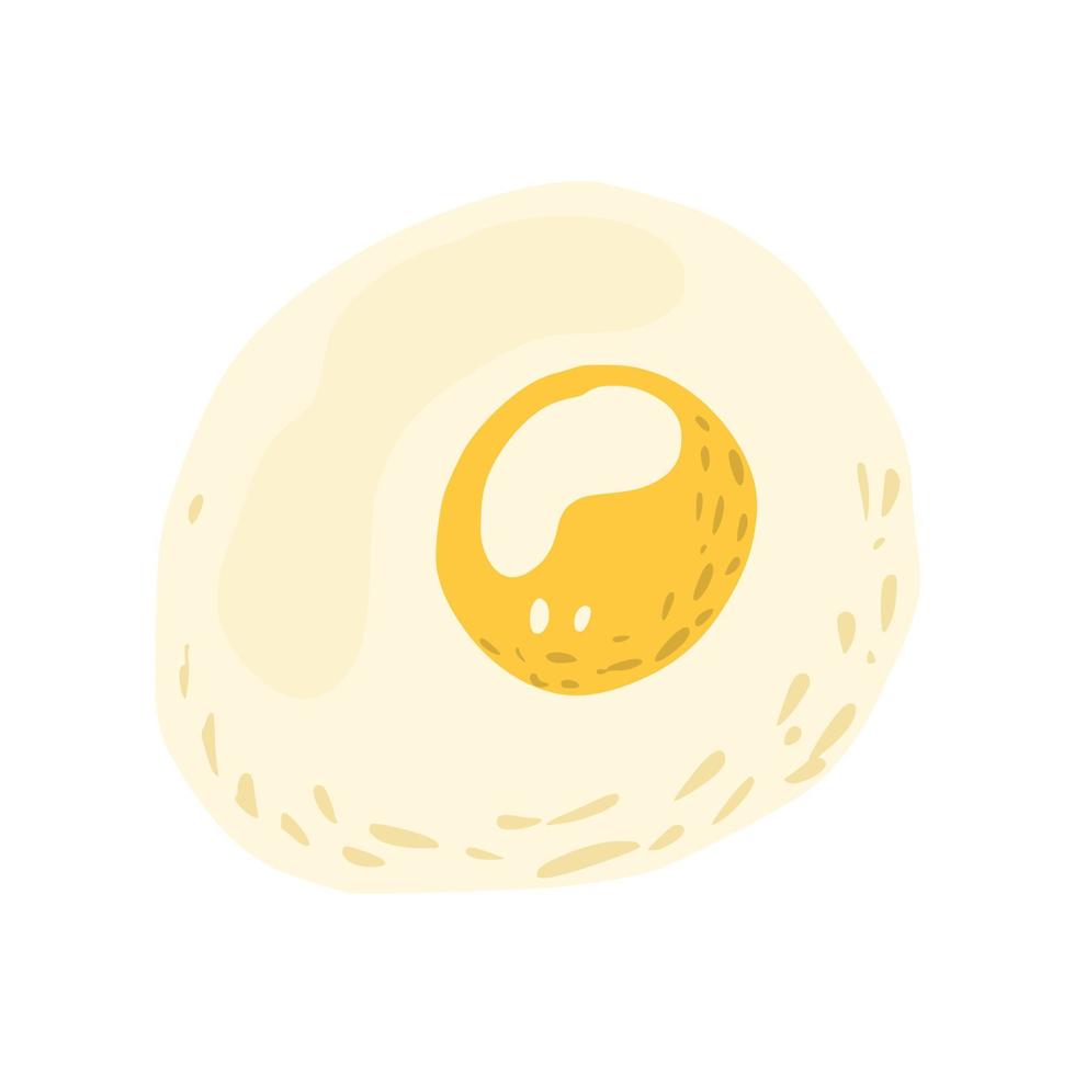 Round fried egg isolated on white background. Healthy meal in doodle. vector