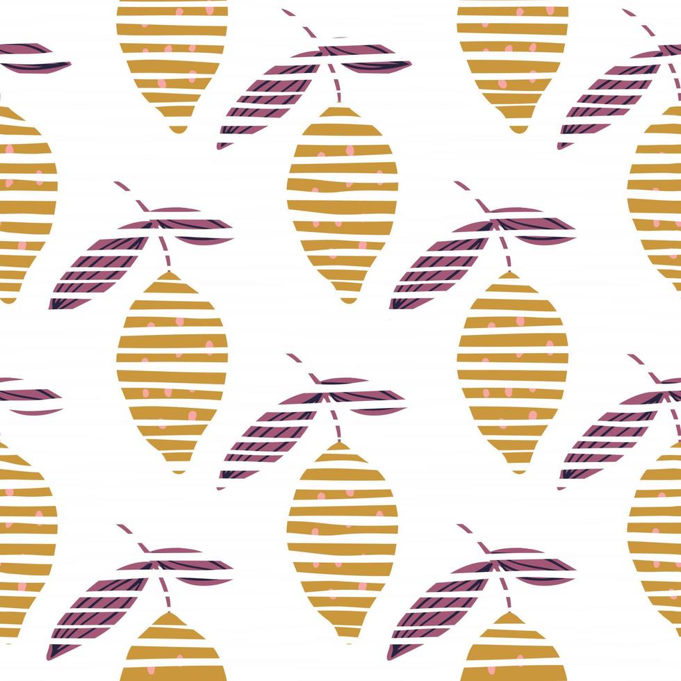 Trendy lemon with leaves seamless pattern. Hand drawn citrus fruits. vector