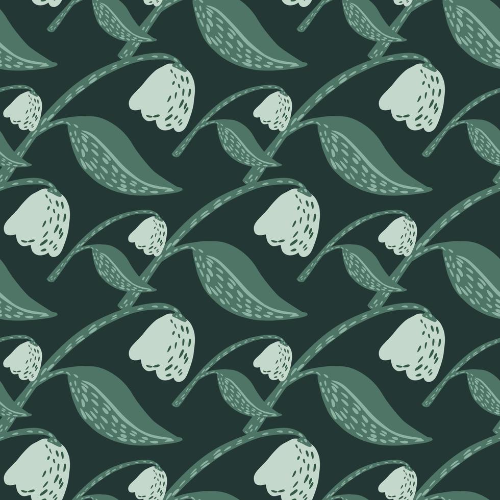Seamless pattern with scandinavian flowers silhouettes. Stylized floral green and light elements on dark background. vector