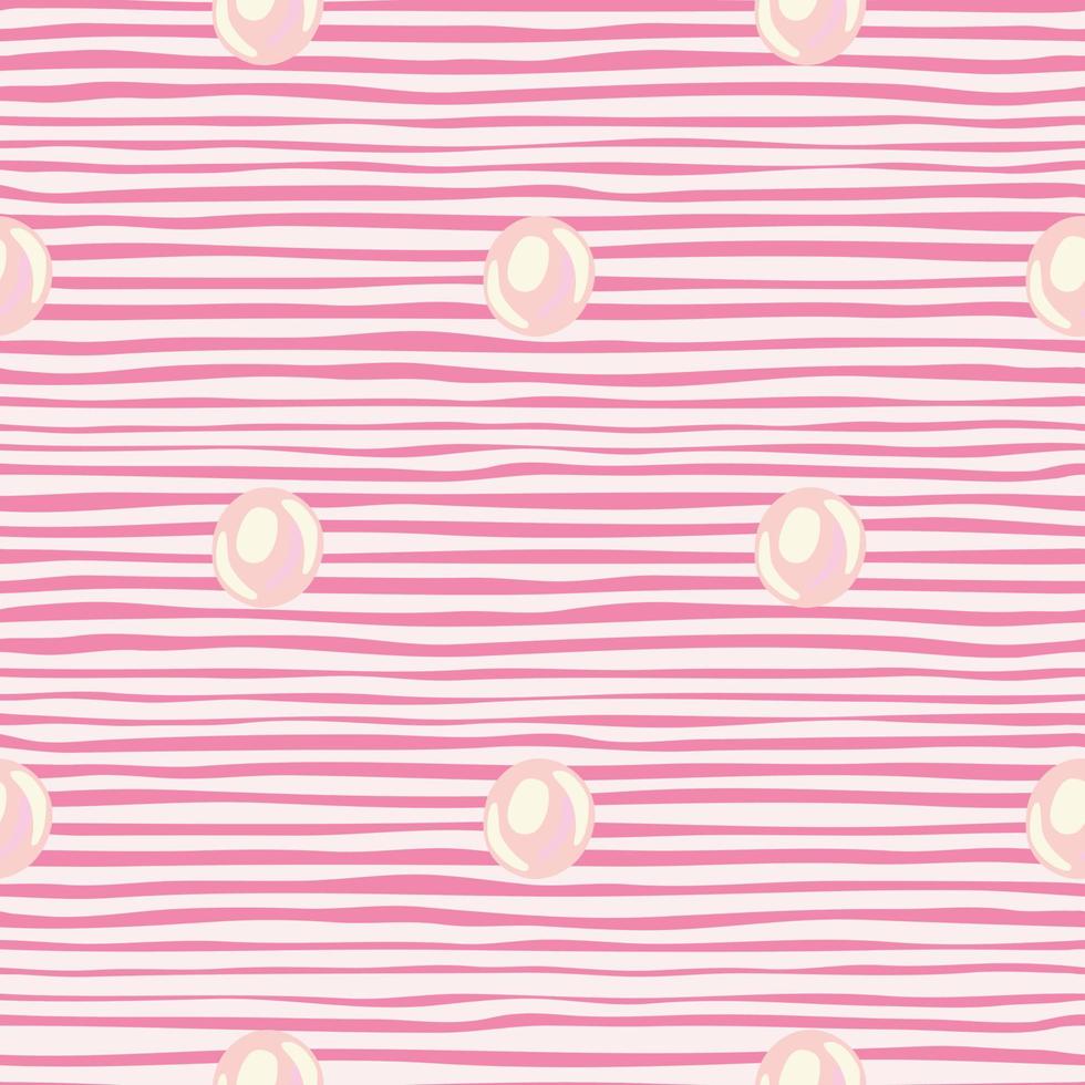 Cartoon seamless pattern with pearl silhouettes. Circle aqua shapes with stripped background. Pink palette artwork. vector