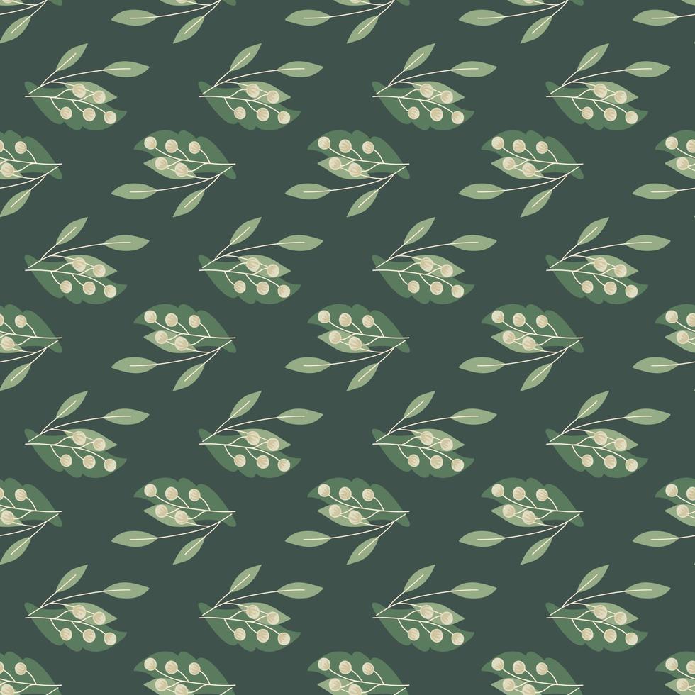 Green pale berry rowan silhouettes seamless pattern. Foliage shapes. Natural wild forest backdrop. vector