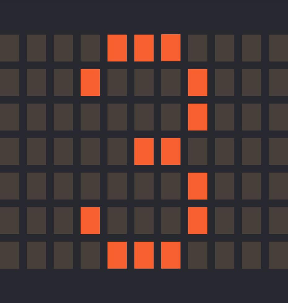 Digital number 3, Led orange color and a dark background, Vector illustration