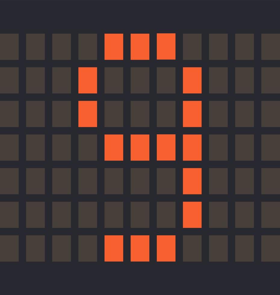 Digital number 9, Led orange color and a dark background, Vector illustration