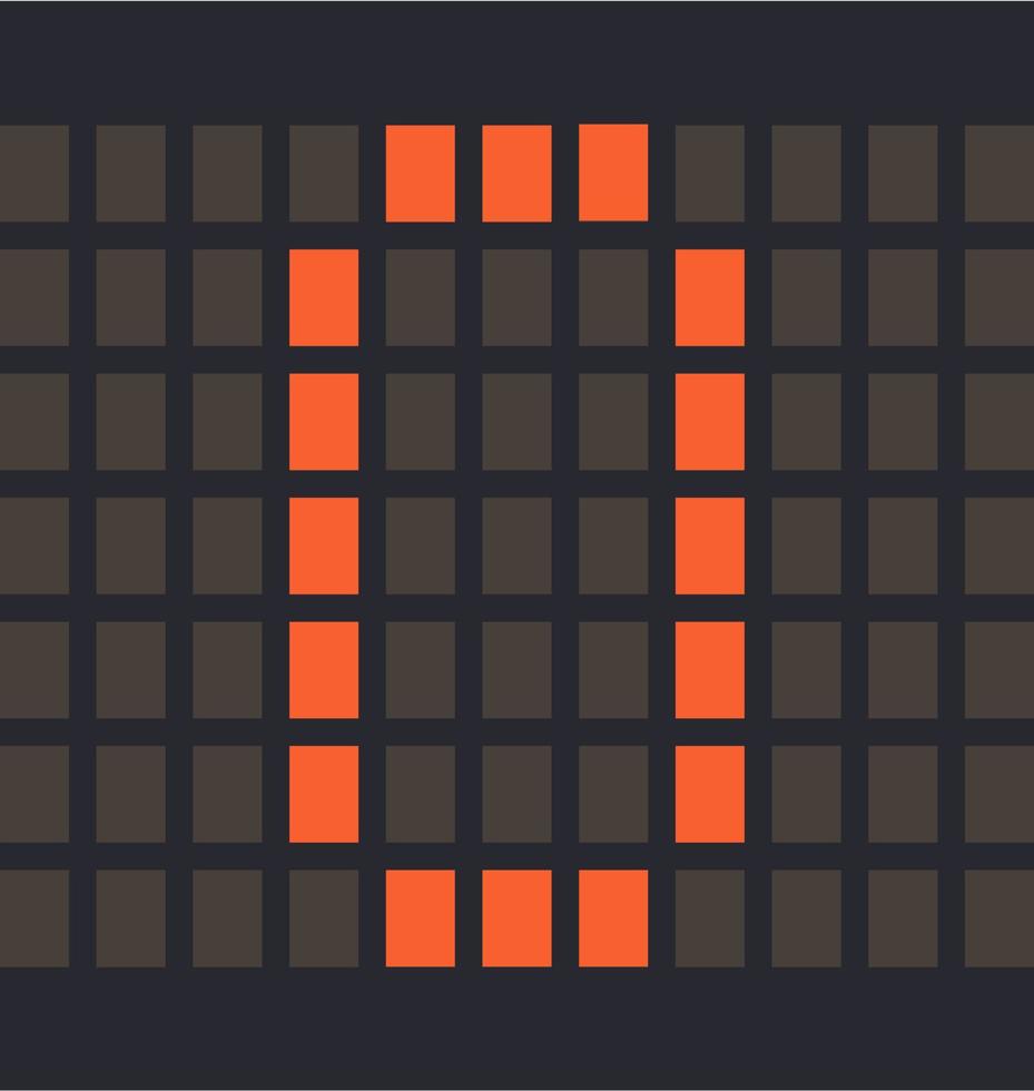 Digital number 0, Led orange color and a dark background, Vector illustration