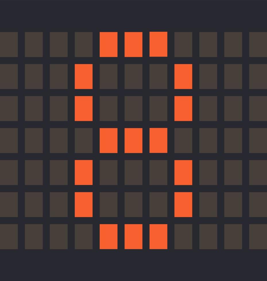 Digital number 8, Led orange color and a dark background, Vector illustration