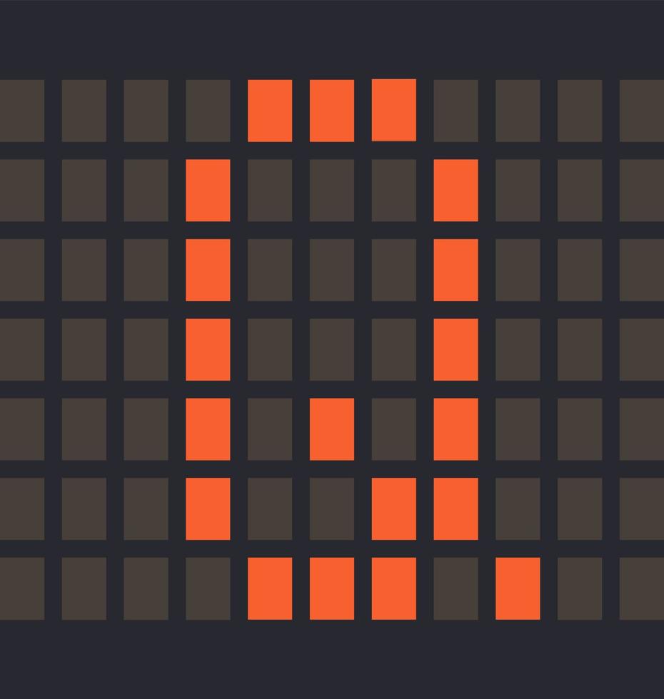 Digital Letter q, Led orange color and a dark background, Vector illustration
