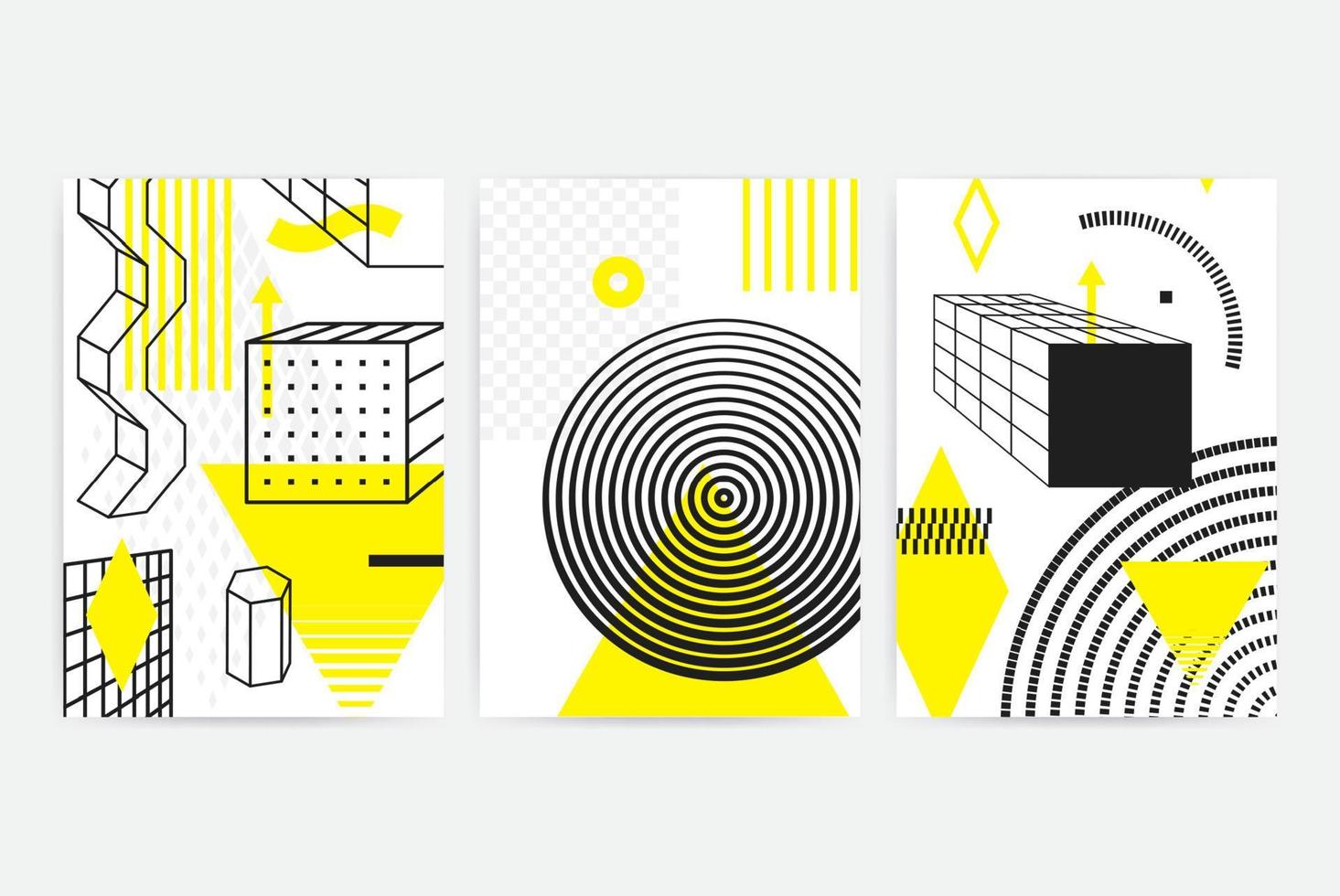 Posters set with bright bold geometric elements vector