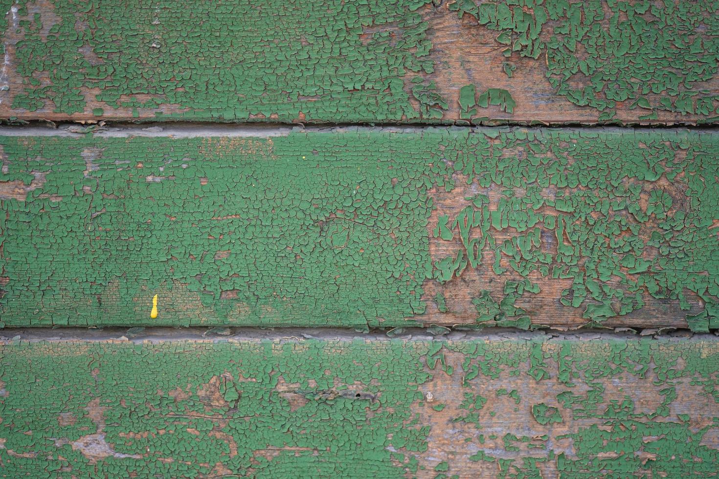 the wall is made of old boards with remnants of green paint photo