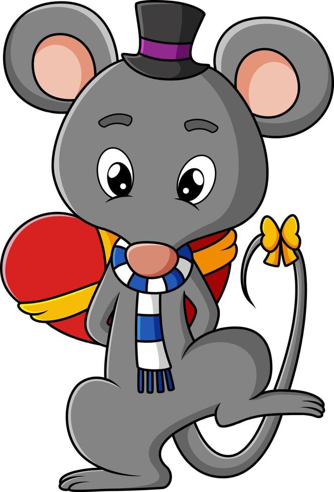 The big mouse is holding the gift love for valentine vector