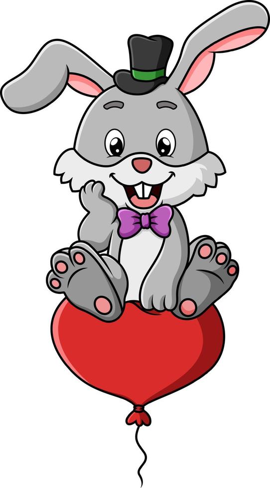 The happy rabbit is sitting on the flying love balloon vector