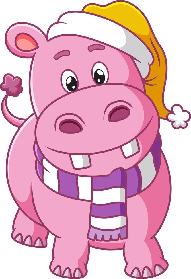 The pretty hippopotamus is wearing the santa hat vector