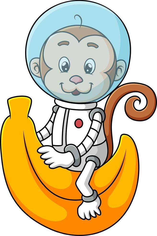 The astronaut monkey is wearing the helmet and riding the banana vector