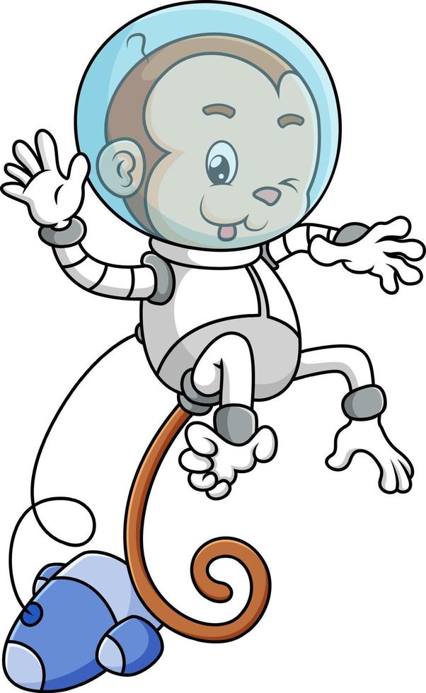 The astronaut monkey is jumping from the rocket vector