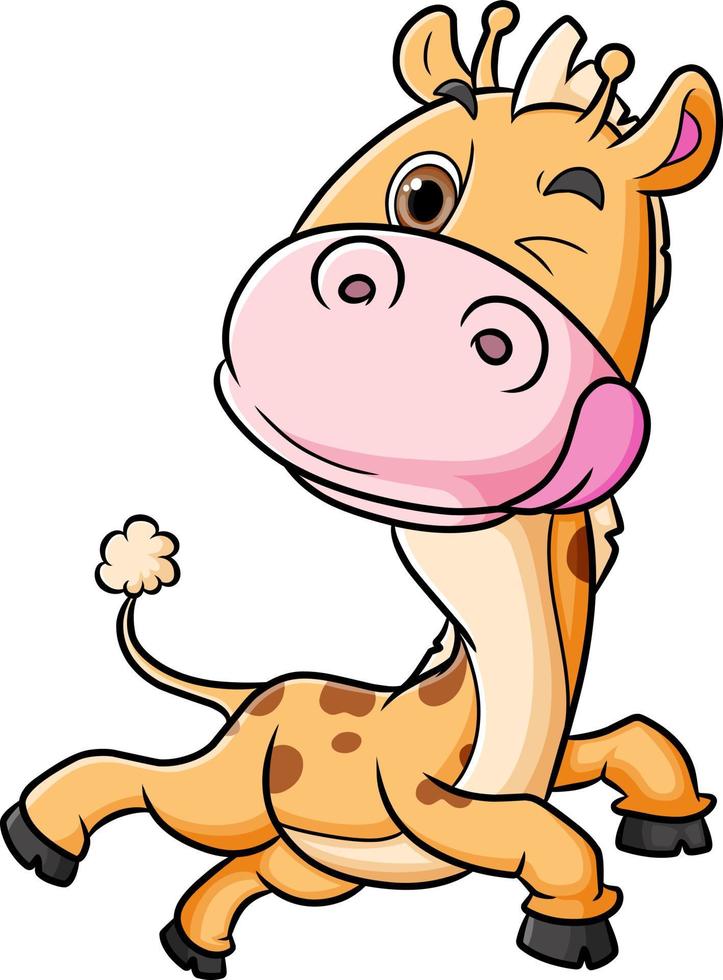 la jirafa divertida corre y muestra la lengua vector