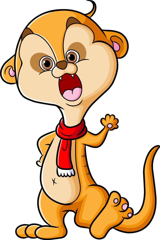 The cute meerkat is wearing a shawl and waving the hand vector