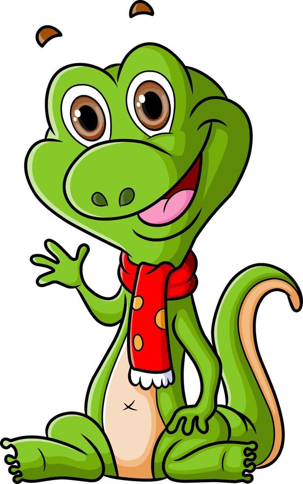 The cute lizard is sitting and wearing the winter shawl vector