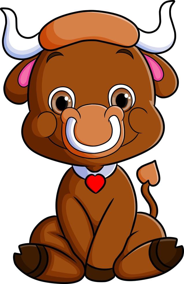 The baby bull is sitting and expressing a cute face vector