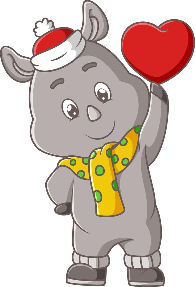 The cute rhinoceros is holding the love sign for valentine vector