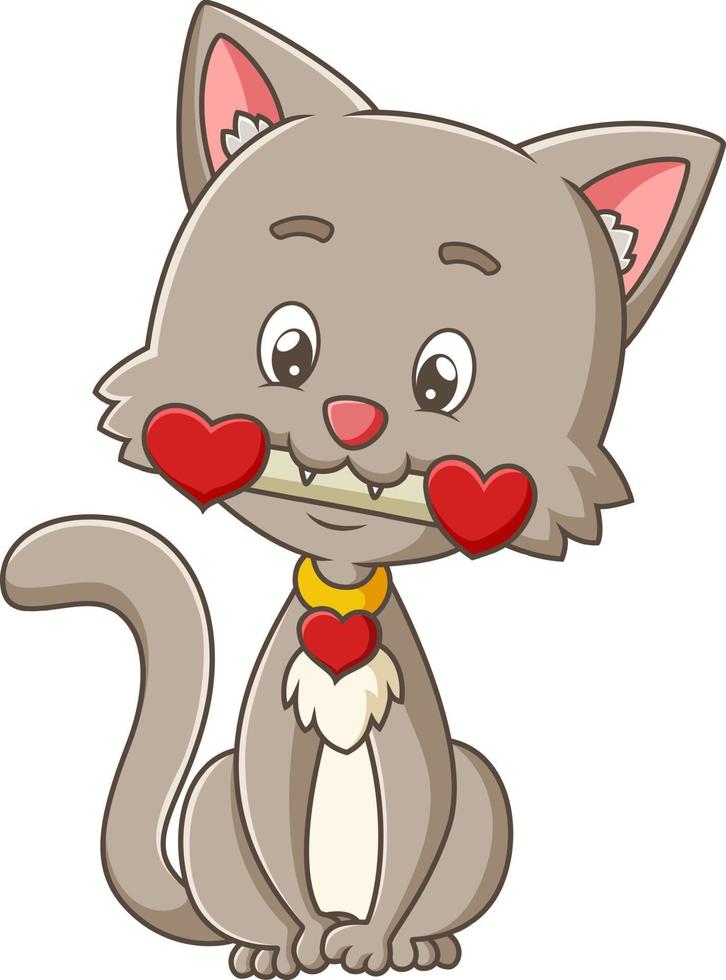el lindo gato está mordiendo el hueso del amor en el evento de san valentín vector