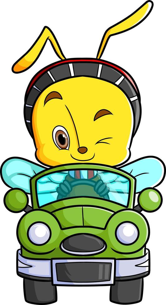 The cool bee is driving a car while winking vector