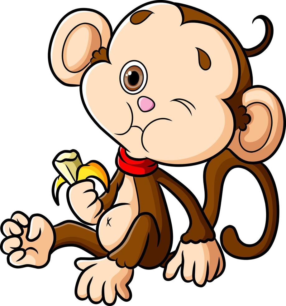 el mono completo está comiendo plátano demasiado mientras está sentado vector