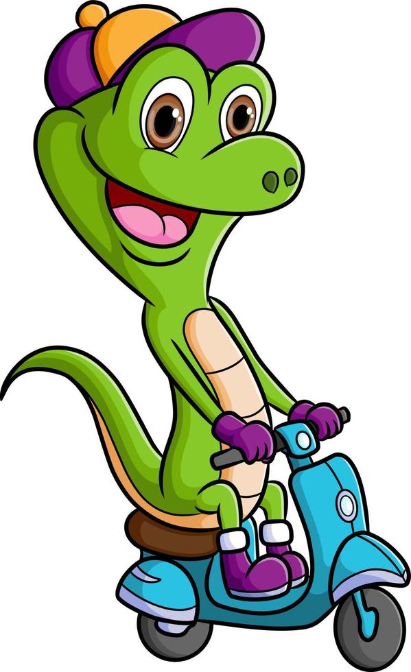 The cool lizard is riding the motorcycle with the happy face vector