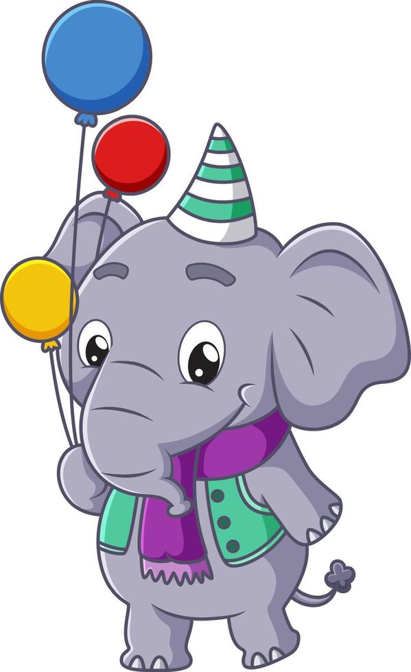 The cute elephant is holding the colorful balloons vector