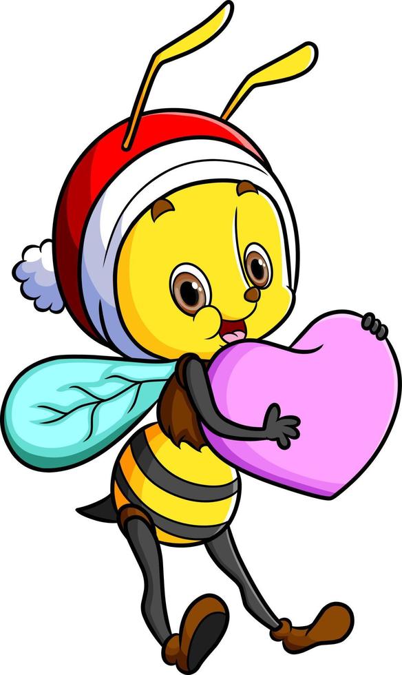 The cute bee is flying and hugging heart love shape vector
