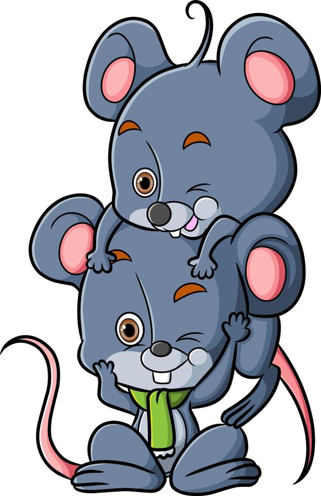 The two mice are playing together and wearing a scarf vector