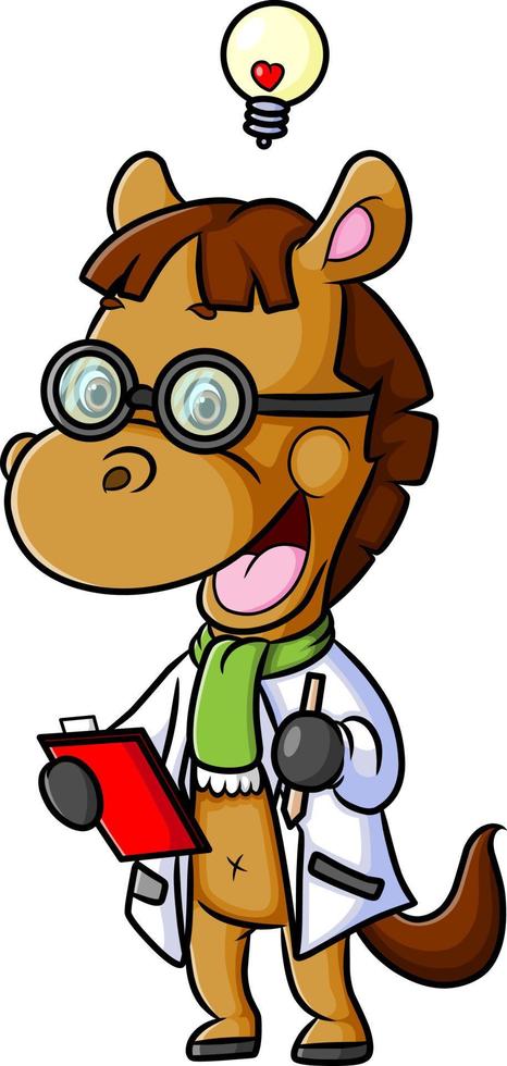 The professor horse is checking something and getting the idea vector