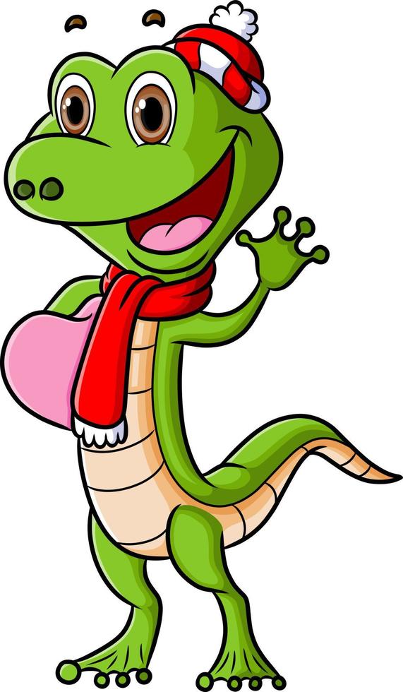 The cute lizard is ready for the valentine event vector