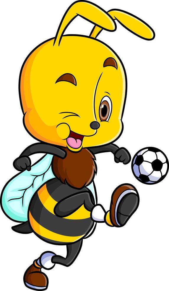 The happy bee is playing the soccer and kicking the ball vector