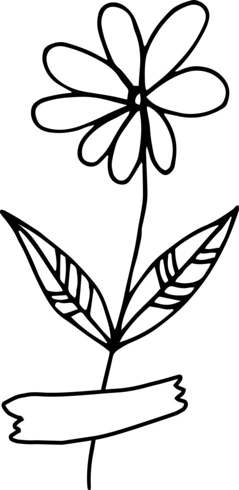 abstract flower glued with tape icon. hand drawn doodle. , scandinavian, nordic, minimalism, monochrome. plant, herbarium, scrapbooking. vector