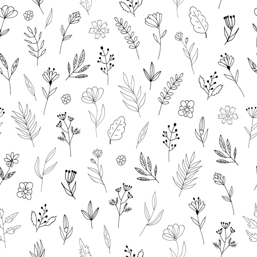 flowers seamless pattern hand drawn doodle. , minimalism, scandinavian, monochrome, trendy colors 2022. simple abstract plants. wallpaper, wrapping paper, textiles, background. vector
