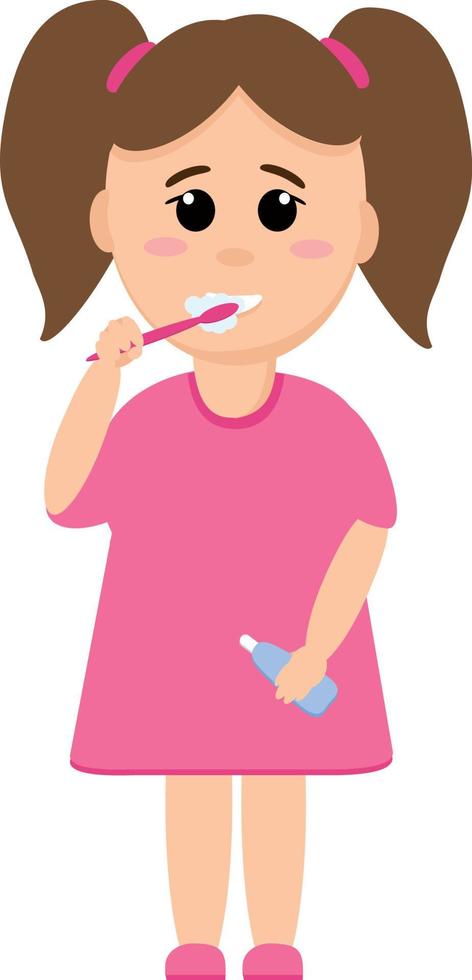 chica se cepilla los dientes. plano. pancarta, volante. higiene, cuidado dental. vector