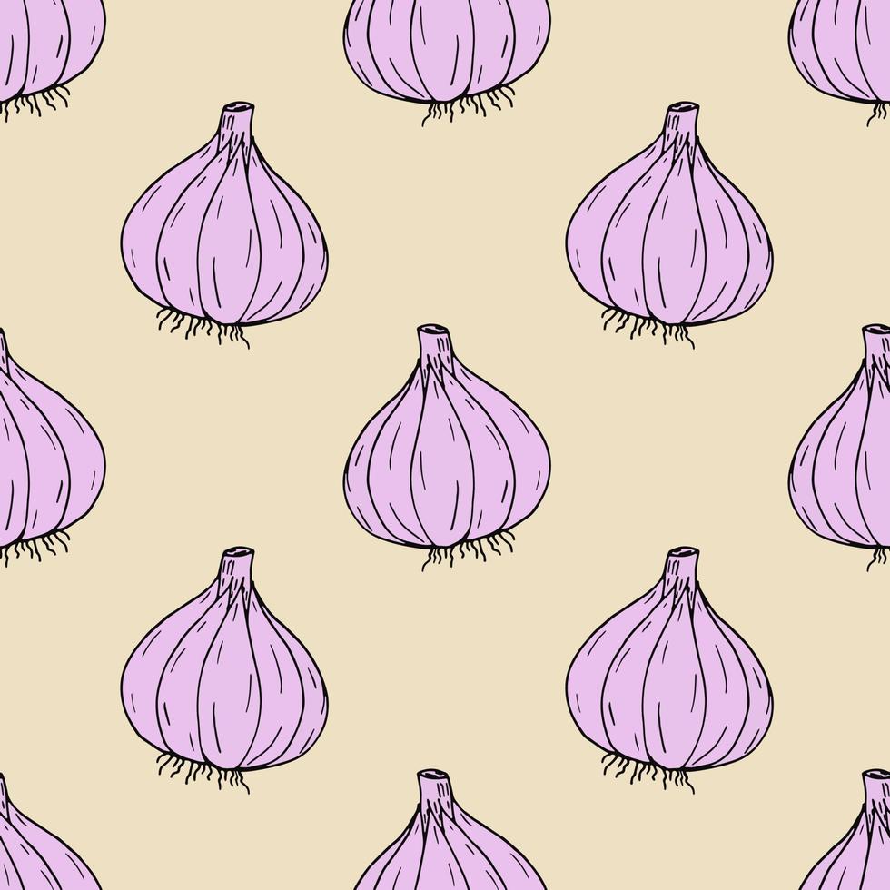 garlic seamless pattern. wrapping paper, label, menu, kitchen textiles. sketch hand drawn doodle. . food, spice. vector