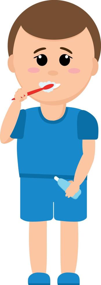 boy brushes her teeth. flat. banner, flyer. hygiene, dental care. vector