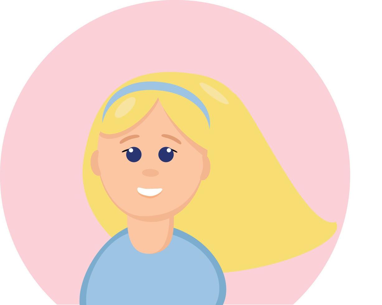 chica con emoción alegría, riendo en un estilo plano. gráfico. elemento para etiqueta de diseño, icono, póster, avatar de mujer de tarjeta vector