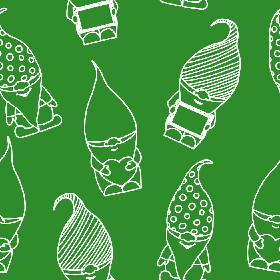 little garden gnome seamless pattern hand drawn. , minimalism, scandinavian, monochrome, nordic. wallpaper, background, textiles, wrapping paper. vector