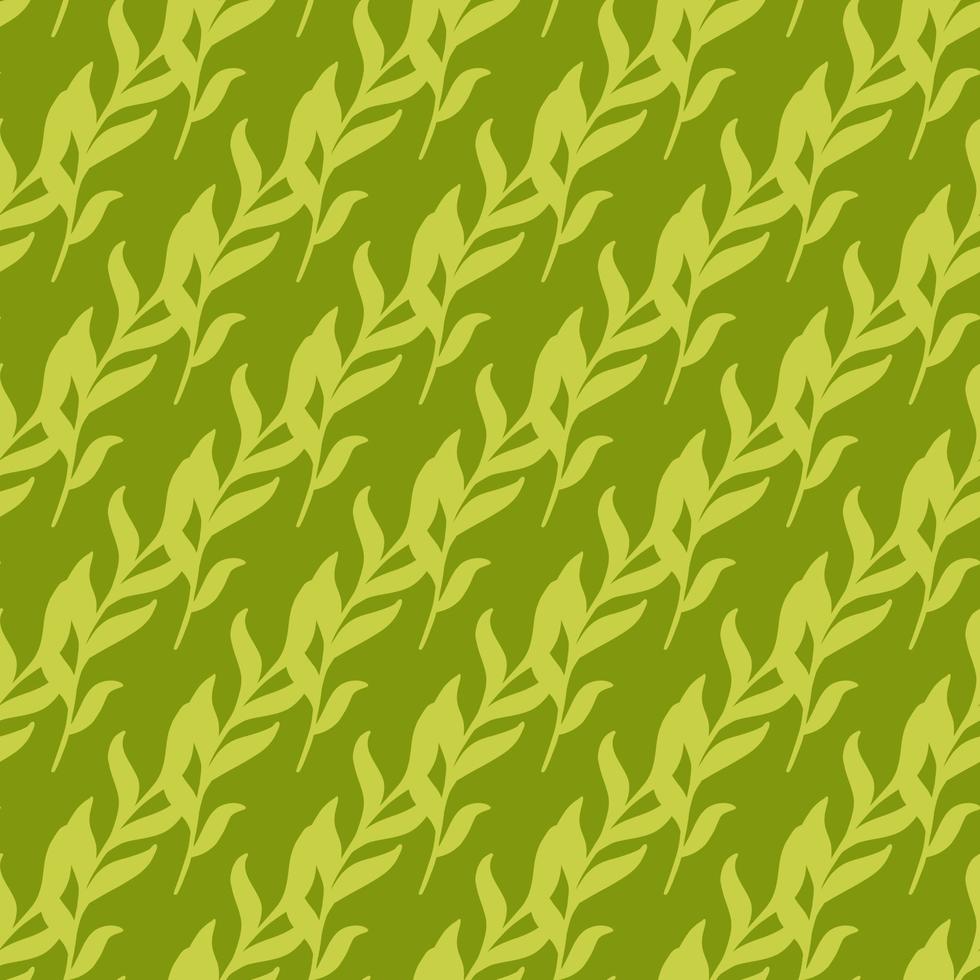 Underwater sea doodle seamless pattern with abstract seaweed ornament. Green light background. vector