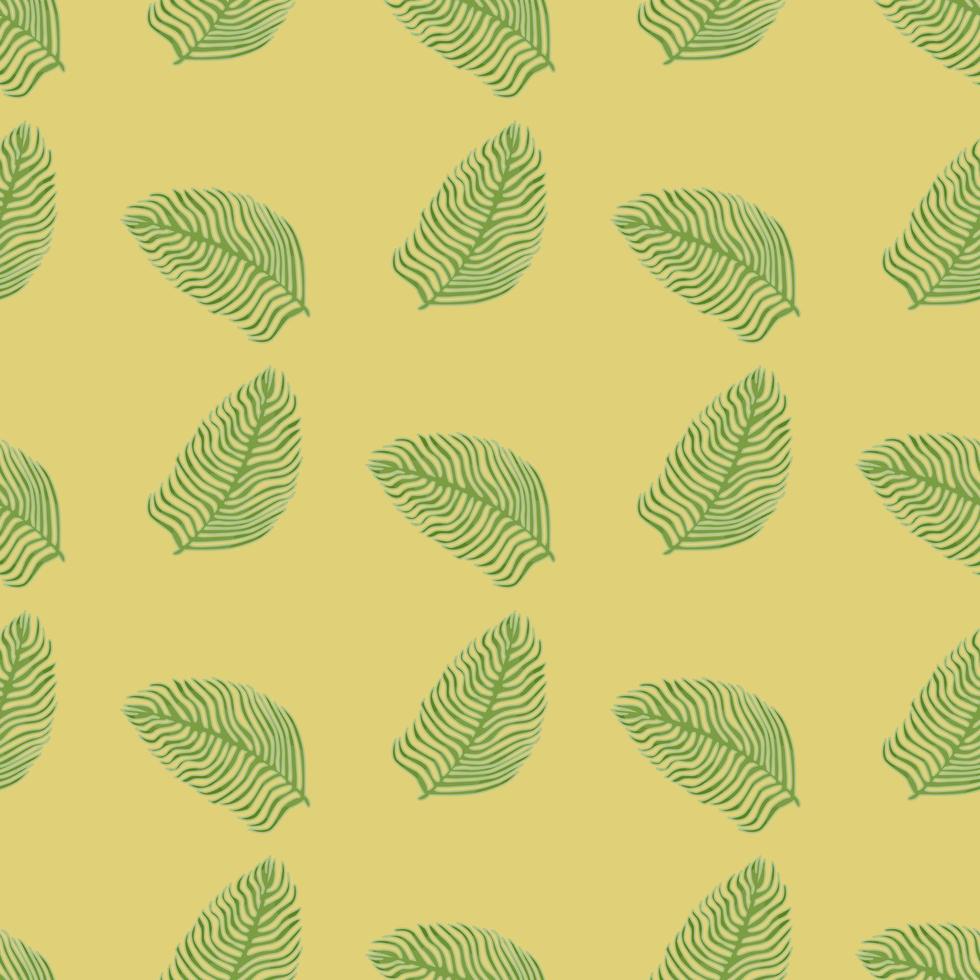 Organic palm leaf seamless pattern with hand drawn foliage print. Simple color background. Vector illustration for seasonal textile.