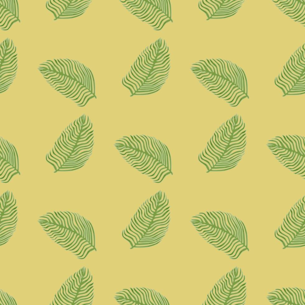 Organic palm leaf seamless pattern with hand drawn foliage print. Simple color background. Vector illustration for seasonal textile.