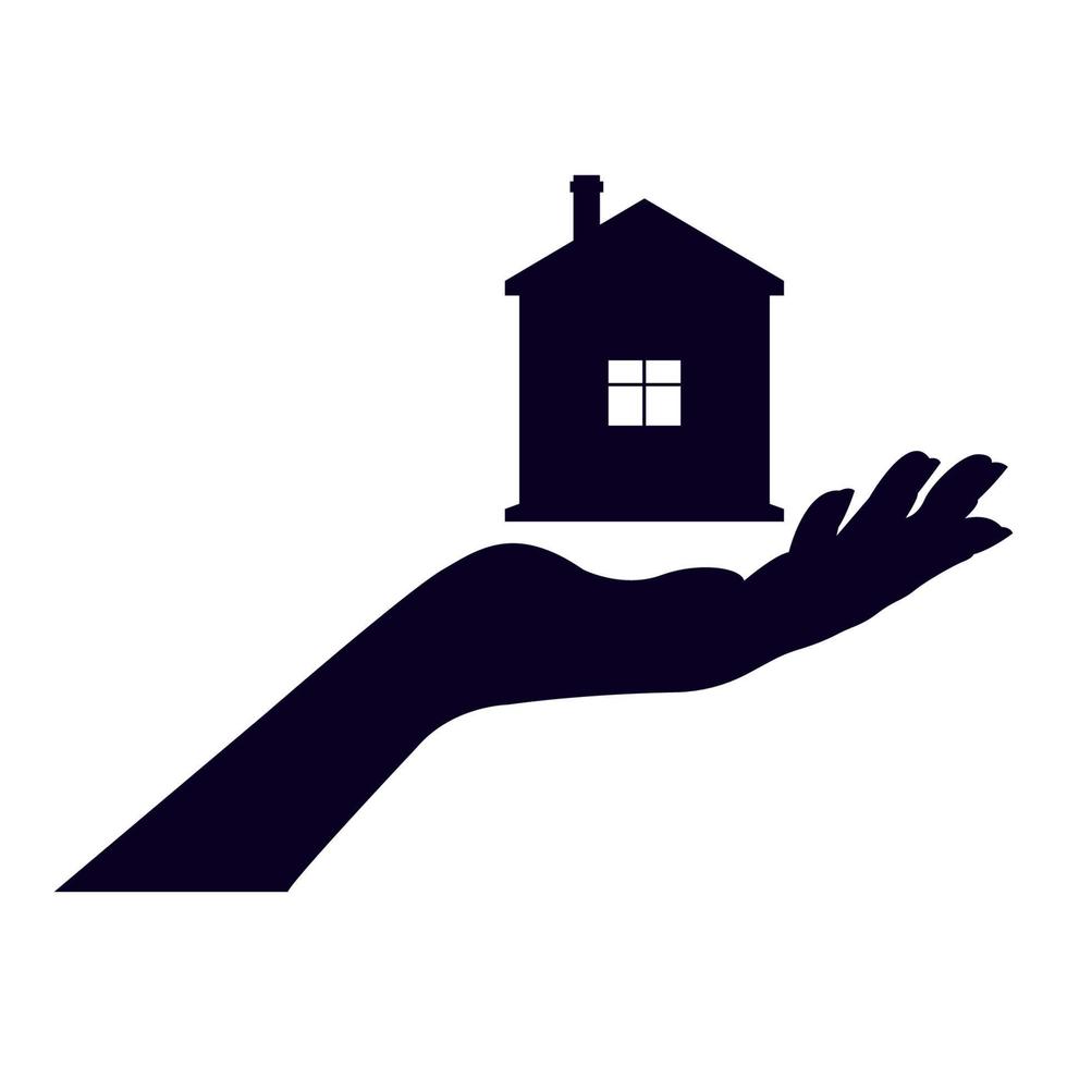 house on the palm hand silhouette isolated white background vector