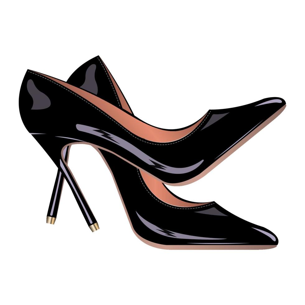 Fashion female black shoes realistic isolated white background vector