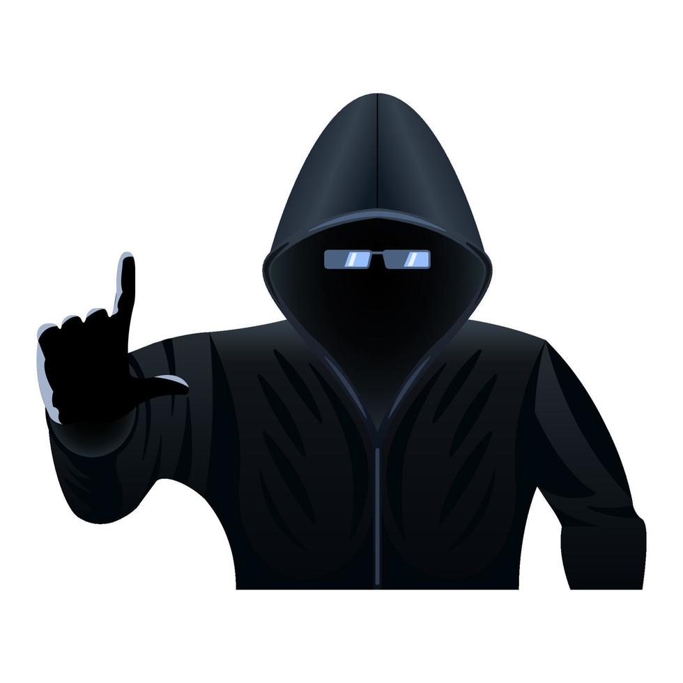 hacker, encapuchado, hombre, caricatura, aislado, blanco, plano de fondo vector