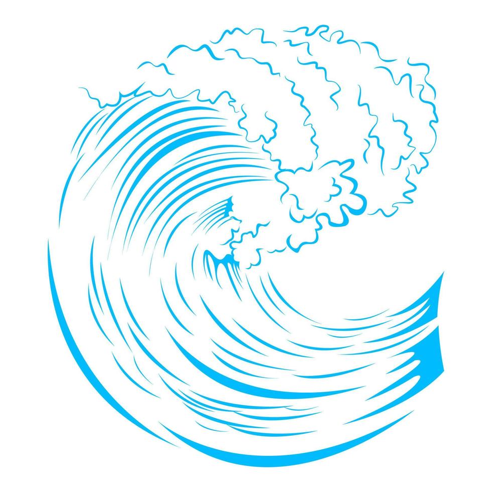 Blue Wave outline drawing isolated white background vector