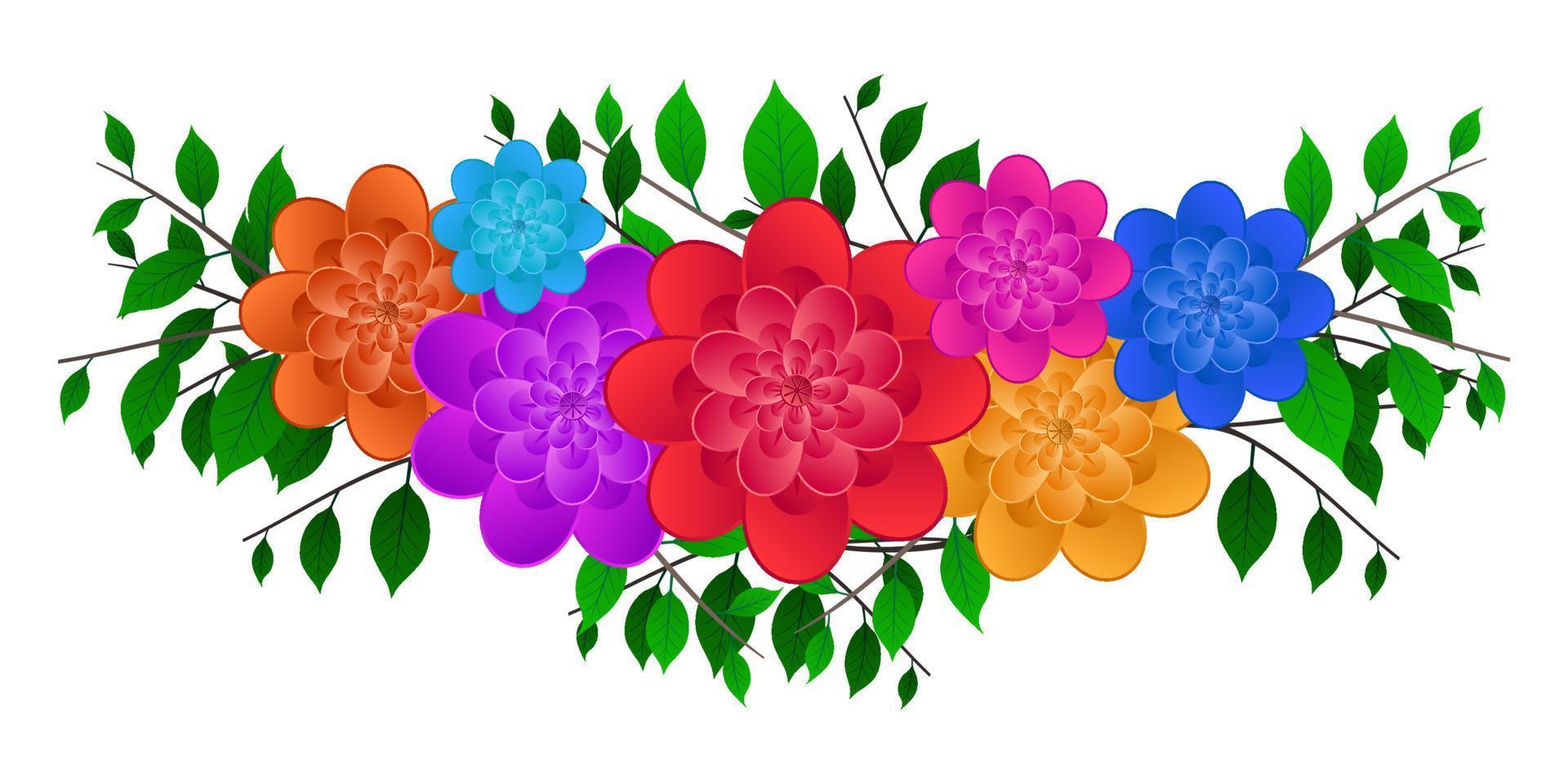 Flowers and branches bouquet cartoon isolated white background vector