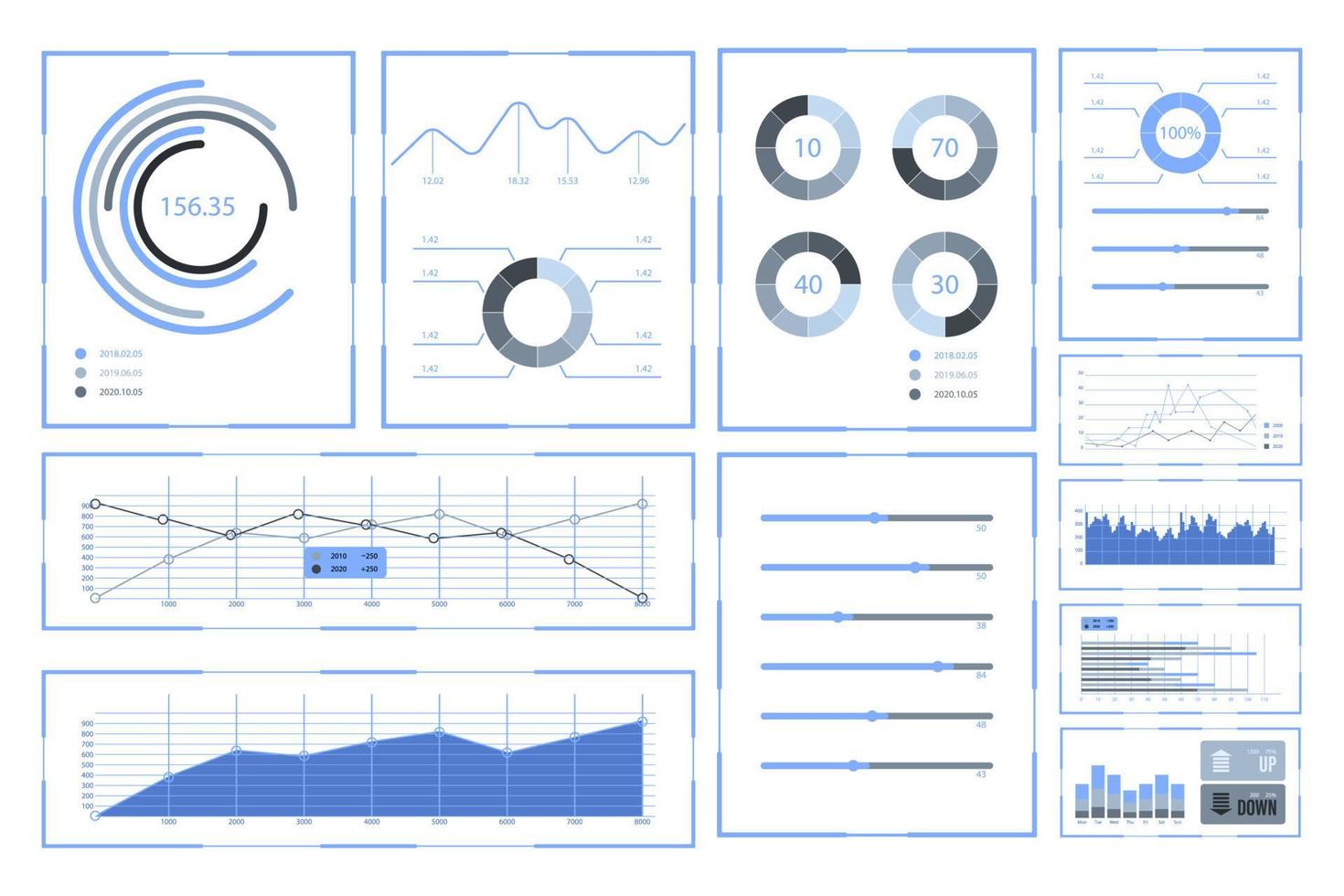 Set infographic chart screen isolated white background vector