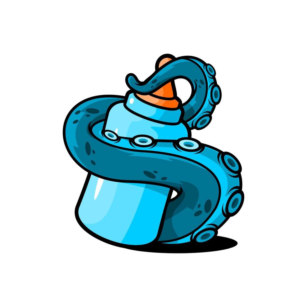 vector illustration of an octopus wrapped around a baby pacifier bottle